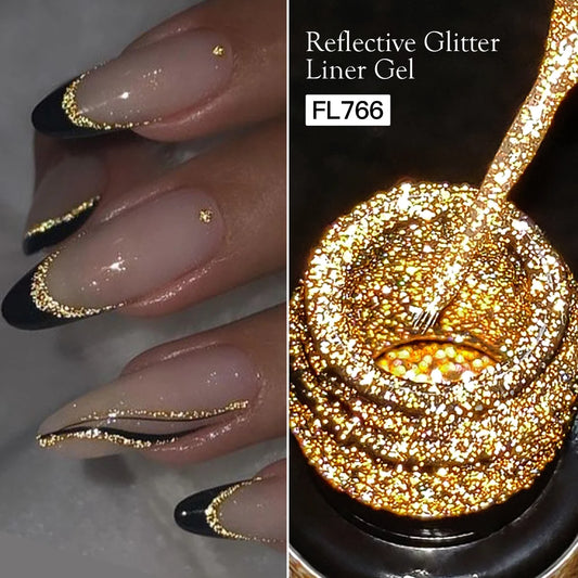 FOUR LILY 5ml Reflective Glitter Liner Nail Gel Polish Gold Silver Red