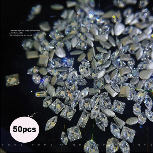 1Bag 3D AB/Clear Mixed-Shaped Round Nail Art Charms Sparkly Flatback