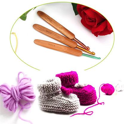 9Pcs Bamboo Crochet Hooks Set Lace Crochet Needles 2.0mm 6.0mm