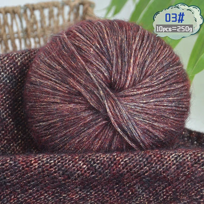 250g Large Bag of Colorful Glittery Wool Mohair Yarn, DIY Materials