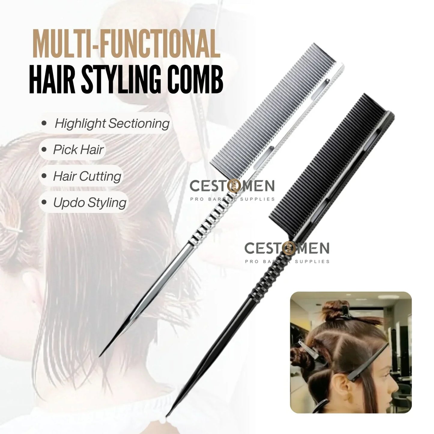 New Design Rat Tail Aluminium Styling Comb Professional Barber Heat