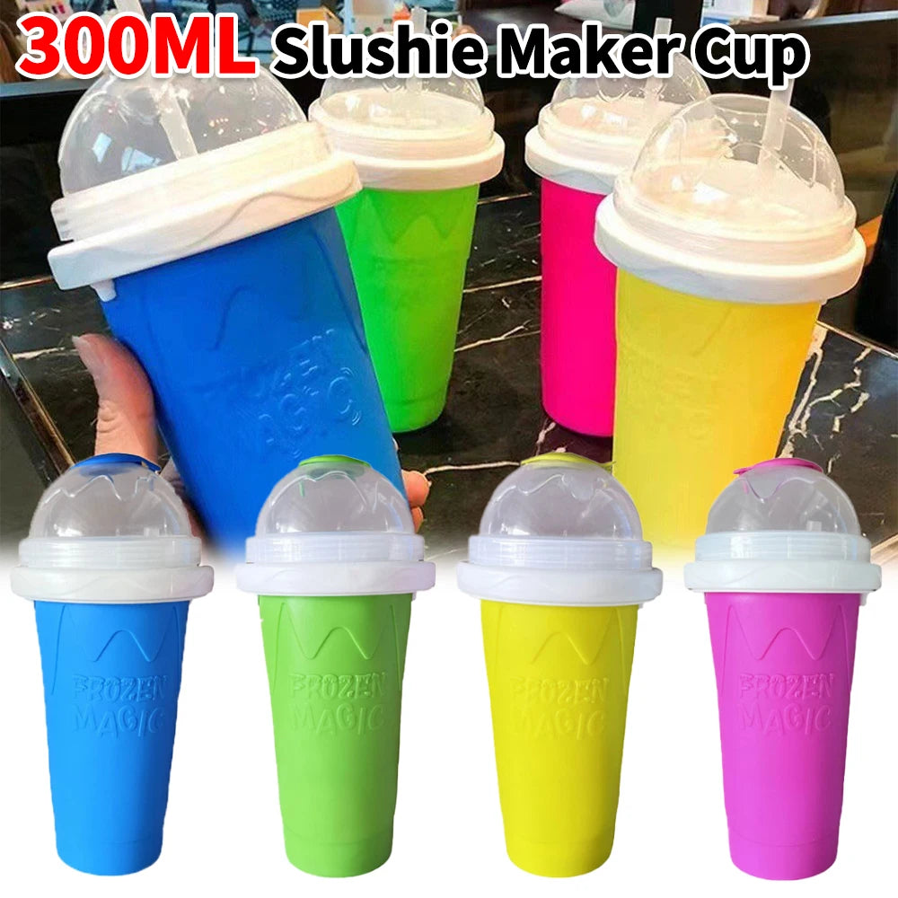 300ML Slushie Maker Cup Silicone Portable Smoothie Squeeze Cup Quick