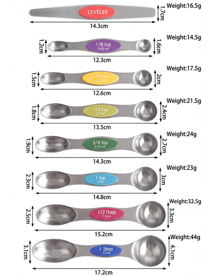 Pack of 8 Stainless Steel Magnetic Measuring Spoons Set, Dual Sided,