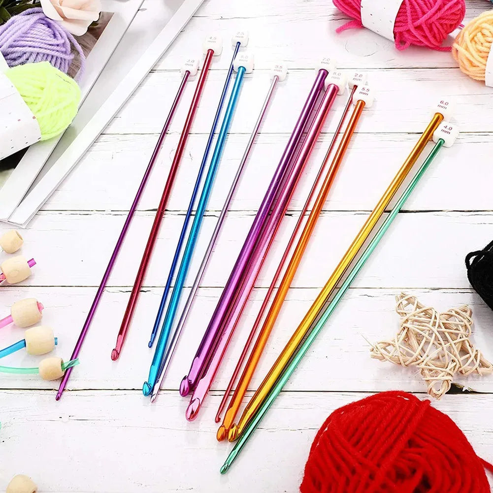 11 Size Tunisian Afghan Crochet Hooks Knit Needles Multicolor Aluminum