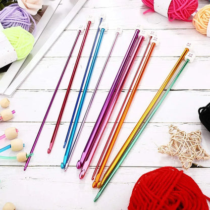 11 Size Tunisian Afghan Crochet Hooks Knit Needles Multicolor Aluminum