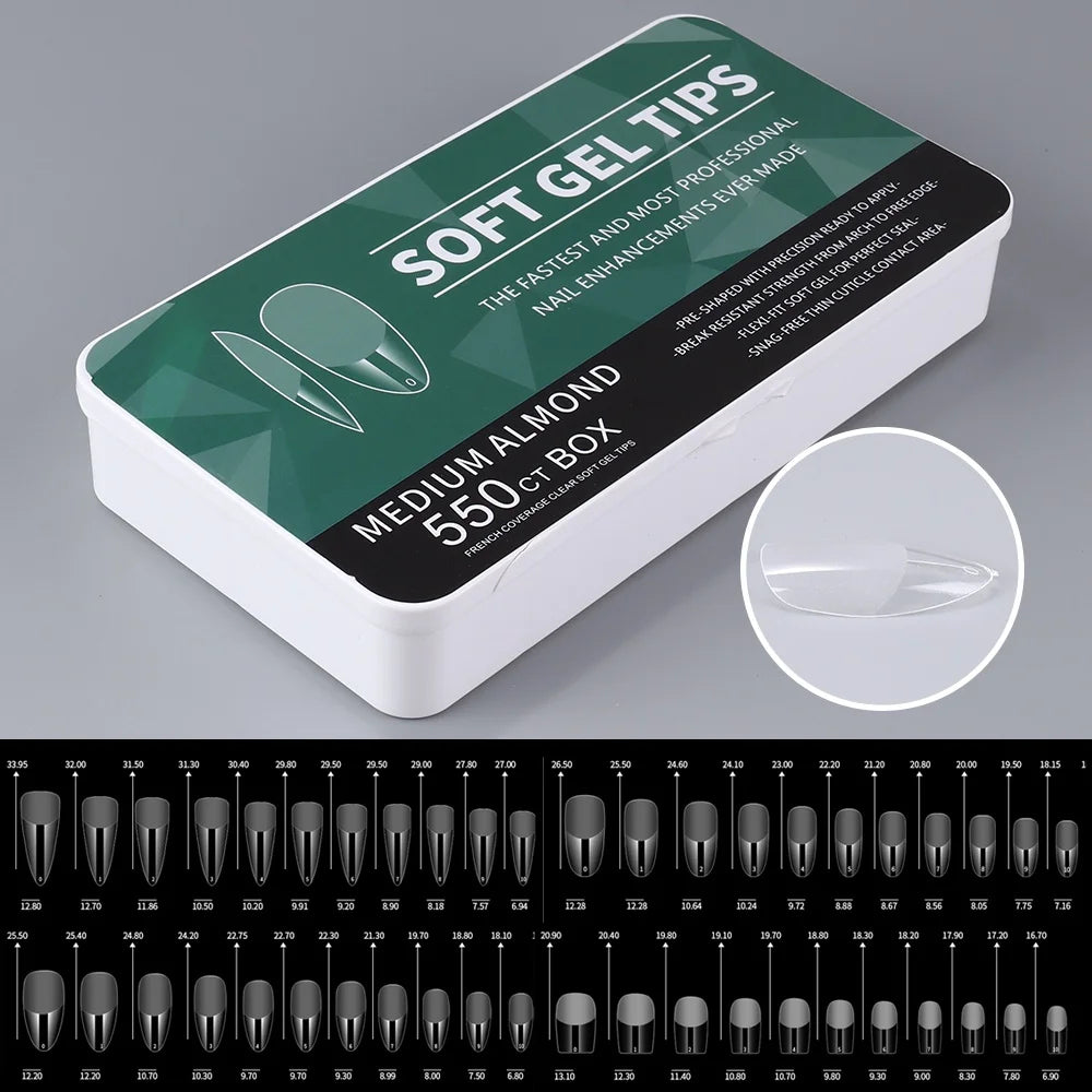 550pcs Soft Gel Nail Tips Medium Short Almond Coffin Full Cover Matte