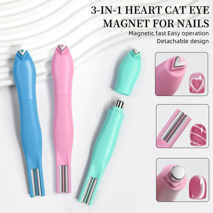1Pcs 3-In-1 Heart Shape Cat Eye Nail Art Magnet Double Line Moon Snake
