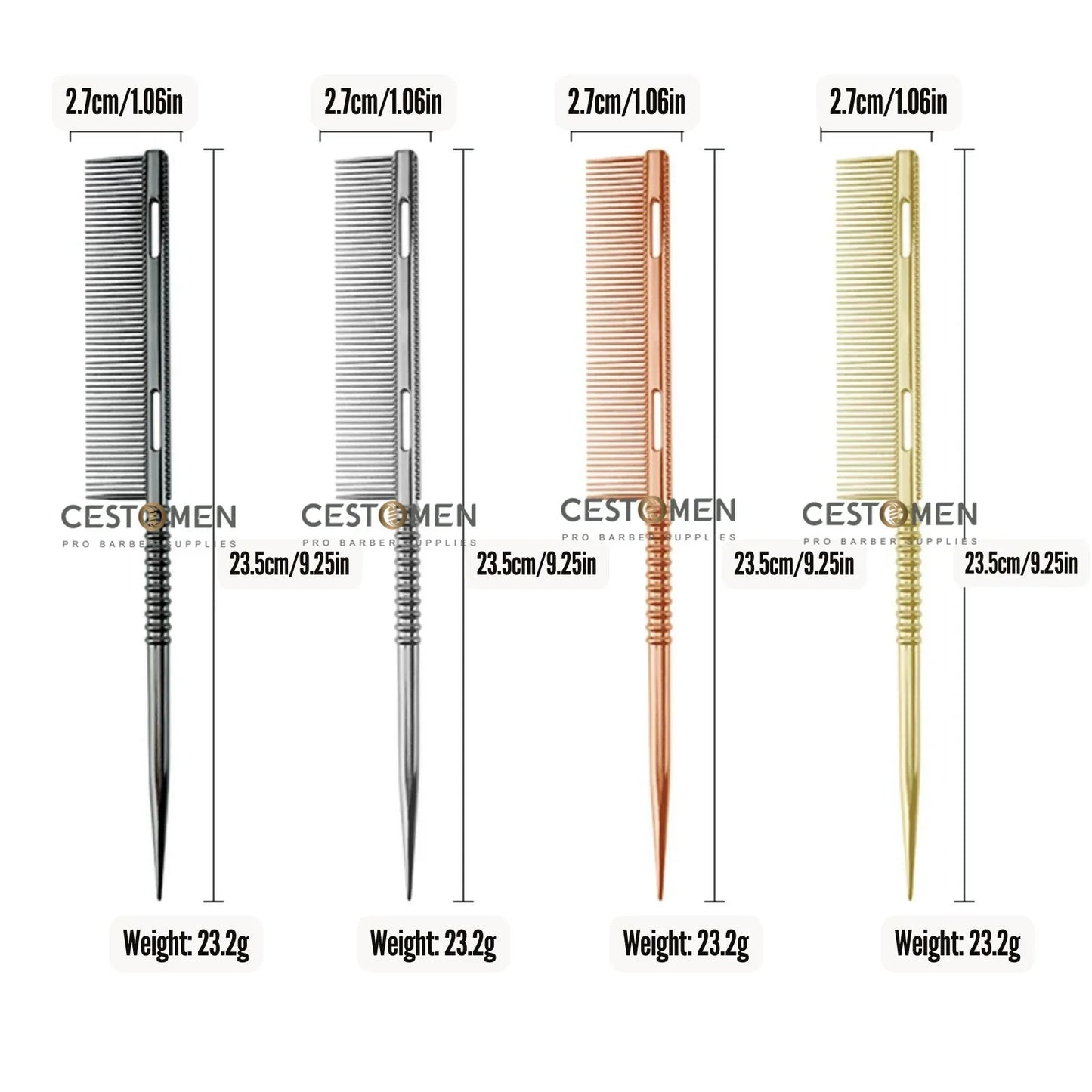 New Design Rat Tail Aluminium Styling Comb Professional Barber Heat