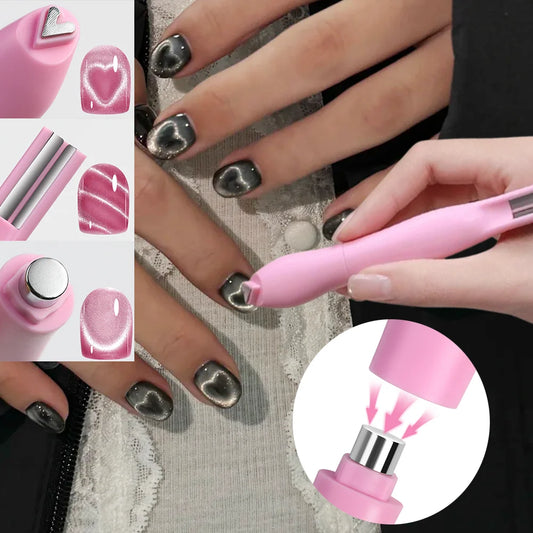 1Pcs 3-In-1 Heart Shape Cat Eye Nail Art Magnet Double Line Moon Snake