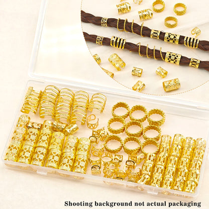110 Pcs Gold Hair Jewelry for Braids and Dreadlocks - Metal Rings,