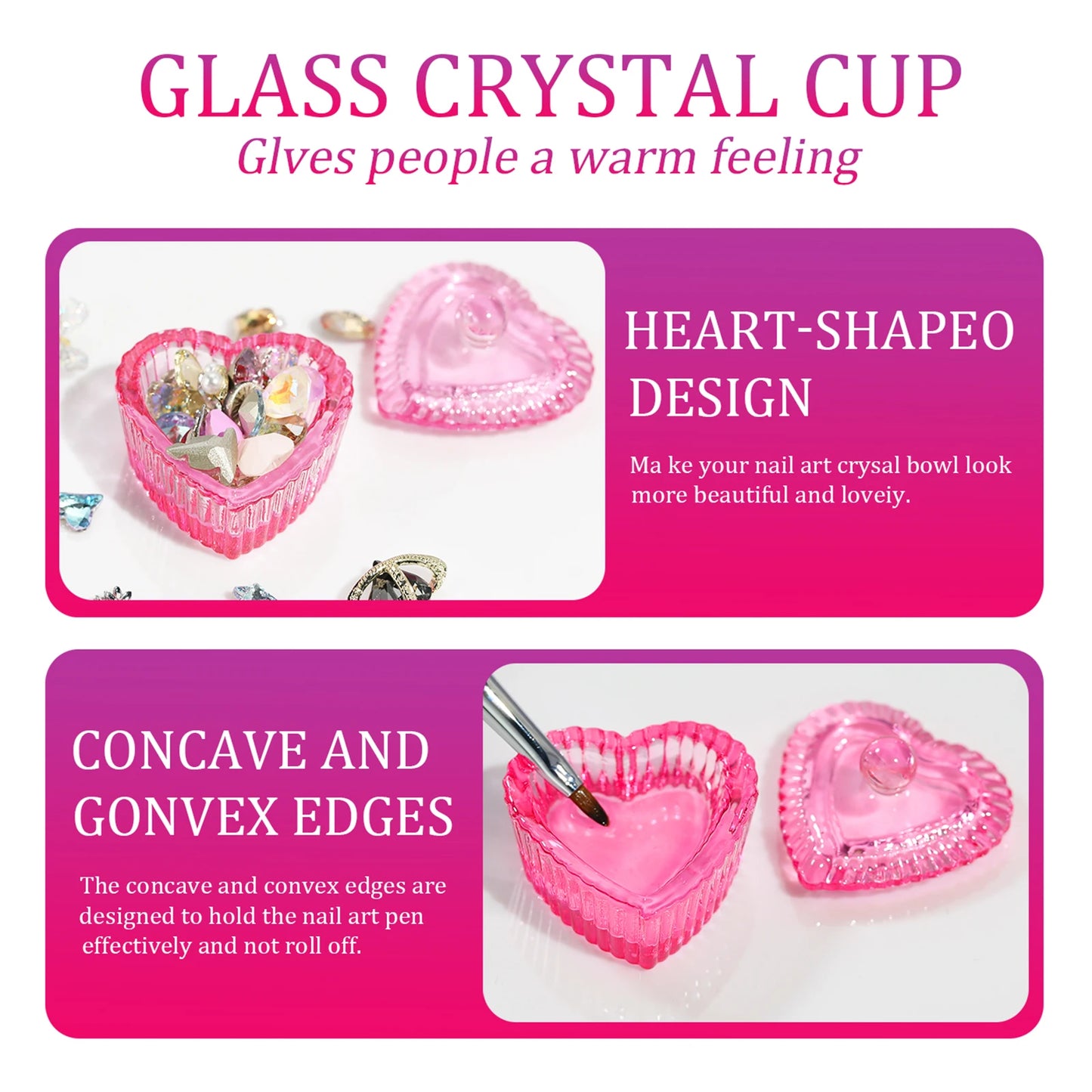 1pcs Pink Crystal Glass Dappen Dish Acrylic Powder Liquid Holder