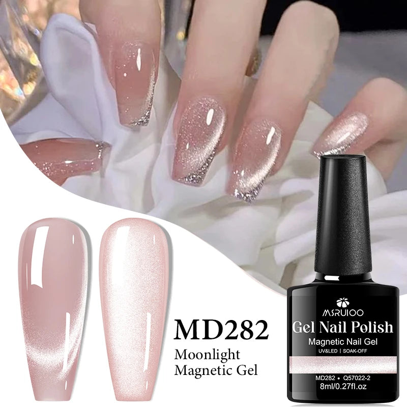 MSRUIOO 8ml Moonlight Cat Magnetic Nail Gel Polish Glitter Pink Silver
