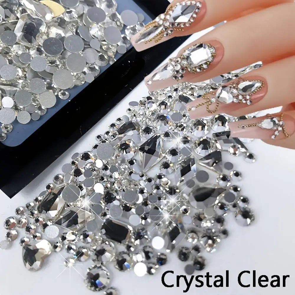 1Bag 3D AB/Clear Mixed-Shaped Round Nail Art Charms Sparkly Flatback