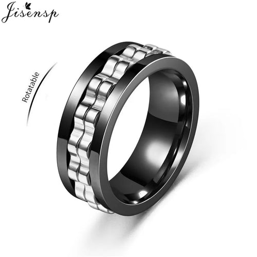 Anti Stress Rotatable Gear Chain Stainless Steel Ring for Men Punk