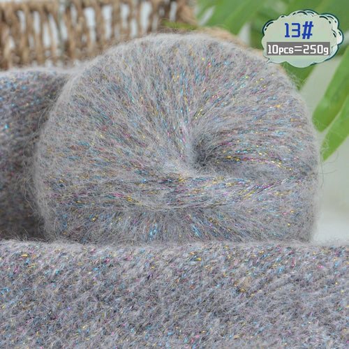 250g Large Bag of Colorful Glittery Wool Mohair Yarn, DIY Materials