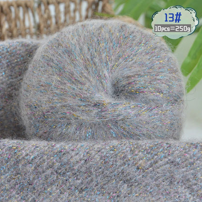 250g Large Bag of Colorful Glittery Wool Mohair Yarn, DIY Materials