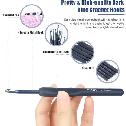 9pcs Dark Blue Crochet Hooks Ergonomic Soft Grips, 9PCS Crochet Set