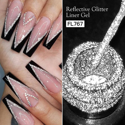 FOUR LILY 5ml Reflective Glitter Liner Nail Gel Polish Gold Silver Red