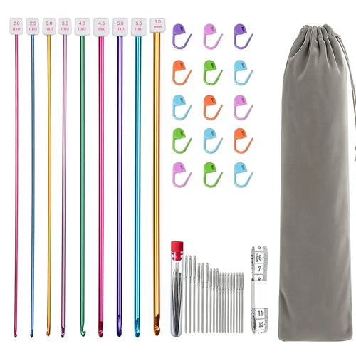 11 Size Tunisian Afghan Crochet Hooks Knit Needles Multicolor Aluminum