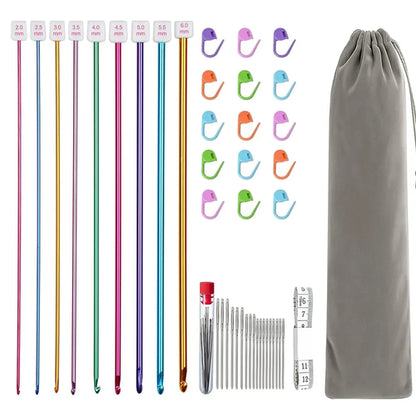 11 Size Tunisian Afghan Crochet Hooks Knit Needles Multicolor Aluminum