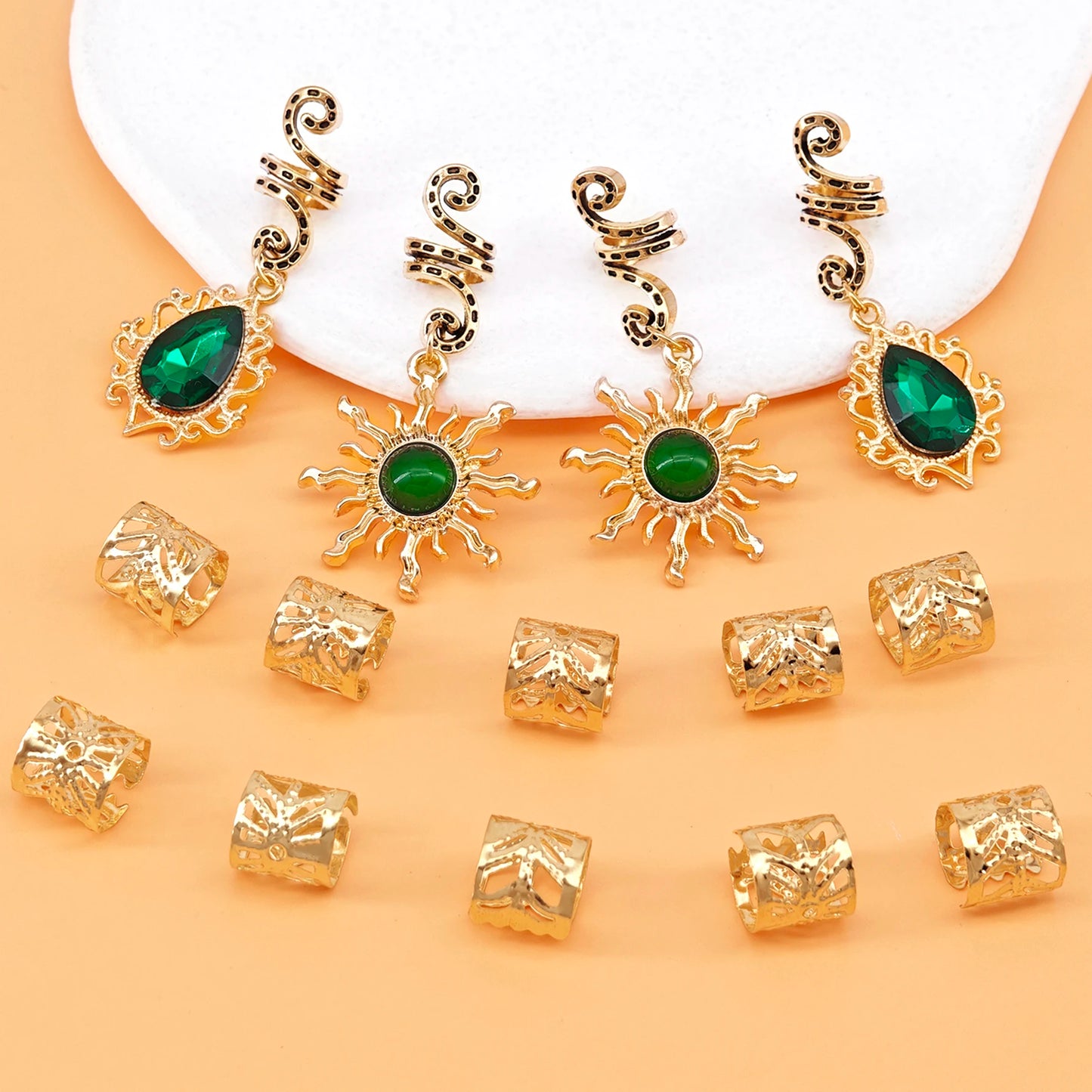 14PCS Sun Pattern Alloy Filigree Inlaid Rhinestone Teardrop Pendant