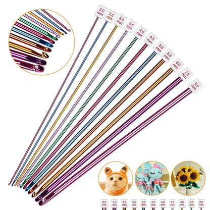11 Size Tunisian Afghan Crochet Hooks Knit Needles Multicolor Aluminum