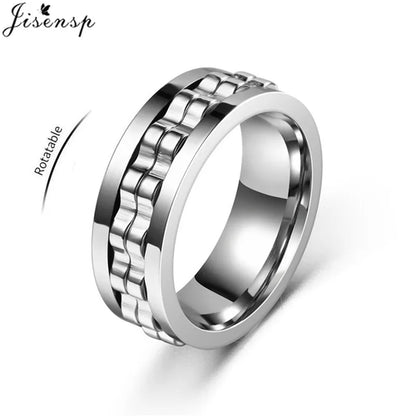 Anti Stress Rotatable Gear Chain Stainless Steel Ring for Men Punk