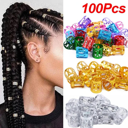 100pcs Dreadlock Hair Rings Adjustable Cuff Clip Hair Braids Loc Hair