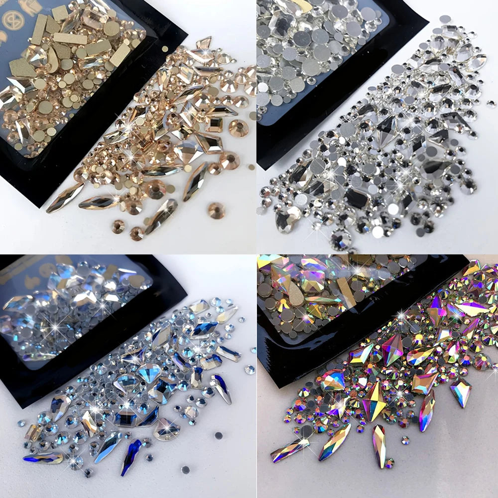 1Bag 3D AB/Clear Mixed-Shaped Round Nail Art Charms Sparkly Flatback