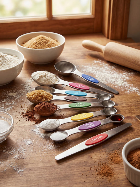 Pack of 8 Stainless Steel Magnetic Measuring Spoons Set, Dual Sided,