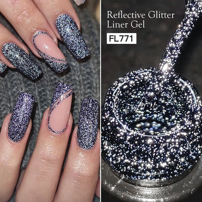 FOUR LILY 5ml Reflective Glitter Liner Nail Gel Polish Gold Silver Red