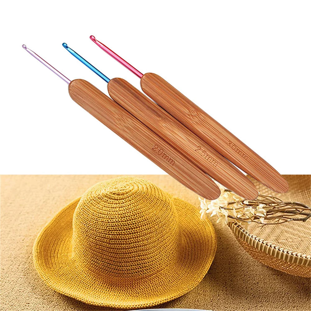 9Pcs Bamboo Crochet Hooks Set Lace Crochet Needles 2.0mm 6.0mm
