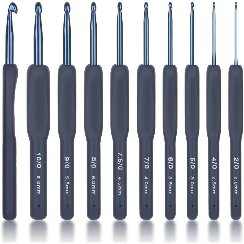 9pcs Dark Blue Crochet Hooks Ergonomic Soft Grips, 9PCS Crochet Set