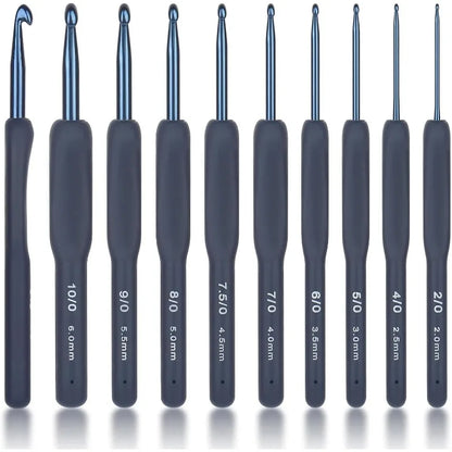 9pcs Dark Blue Crochet Hooks Ergonomic Soft Grips, 9PCS Crochet Set