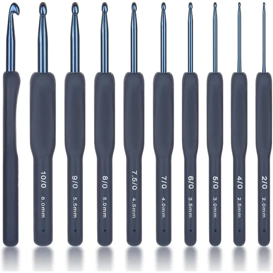 9pcs Dark Blue Crochet Hooks Ergonomic Soft Grips, 9PCS Crochet Set