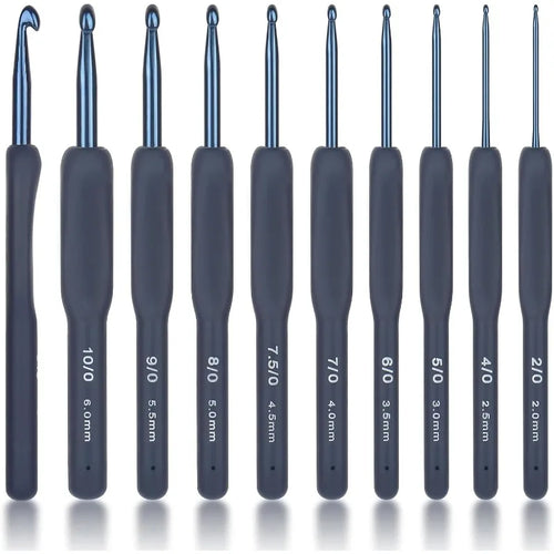 9pcs Dark Blue Crochet Hooks Ergonomic Soft Grips, 9PCS Crochet Set