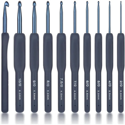 9pcs Dark Blue Crochet Hooks Ergonomic Soft Grips, 9PCS Crochet Set