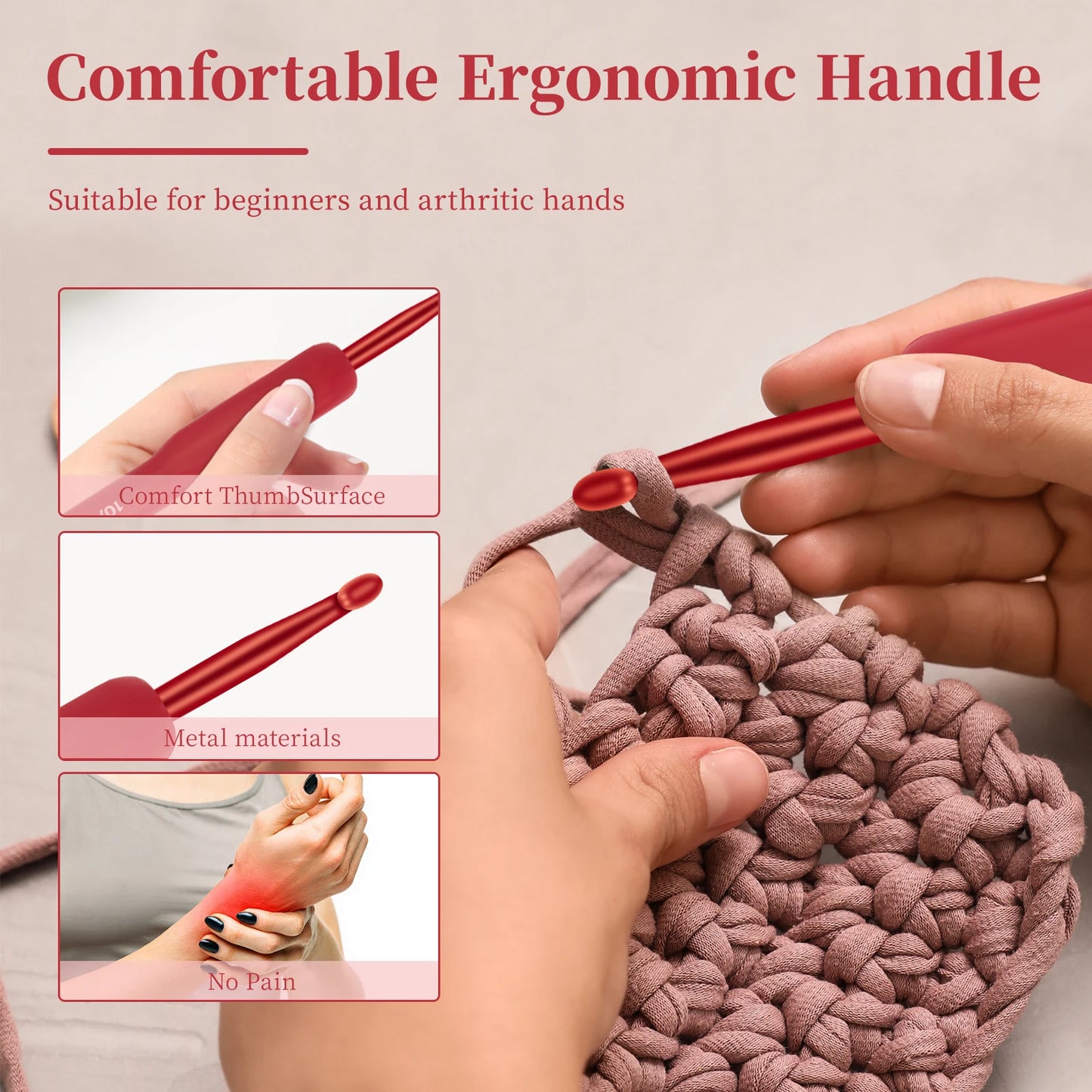 Crochet Hook Needle Silicone Handle Aluminum Crochet Needle Set