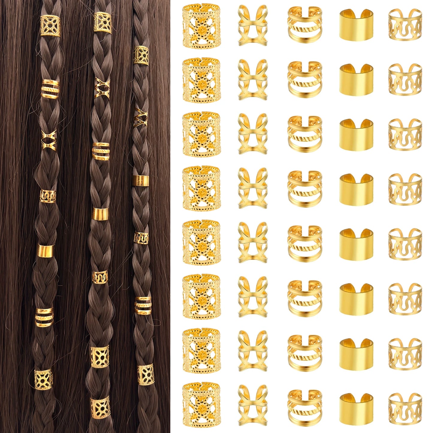 40PCS/Set Elegant Hollow Out Hair Rings With Different Patterns For