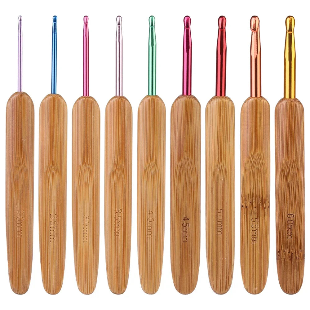 9Pcs Bamboo Crochet Hooks Set Lace Crochet Needles 2.0mm 6.0mm