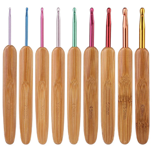 9Pcs Bamboo Crochet Hooks Set Lace Crochet Needles 2.0mm 6.0mm