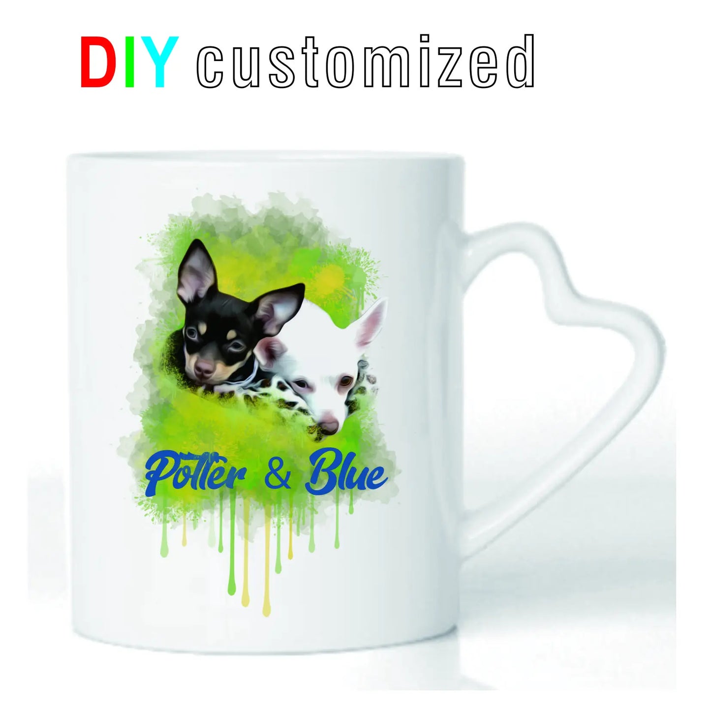 DIY Customized 350ML 12oz Ceramic Mug Heart Handle Type Personalized