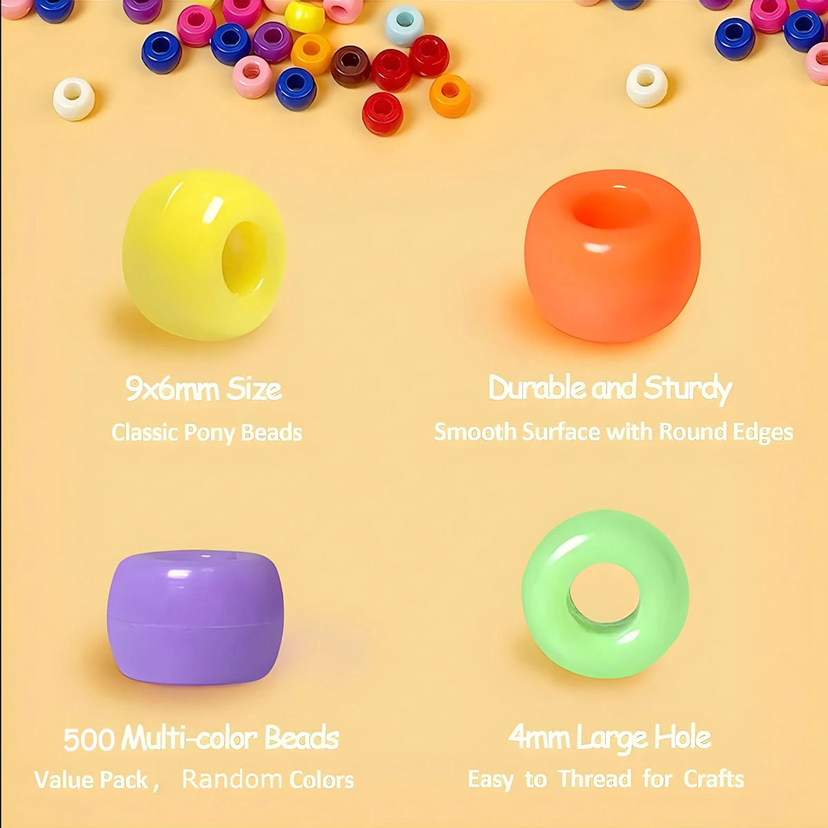 500pcs Pony Candy Colorful Plastic Beads For Jewelry Making DIY Hair