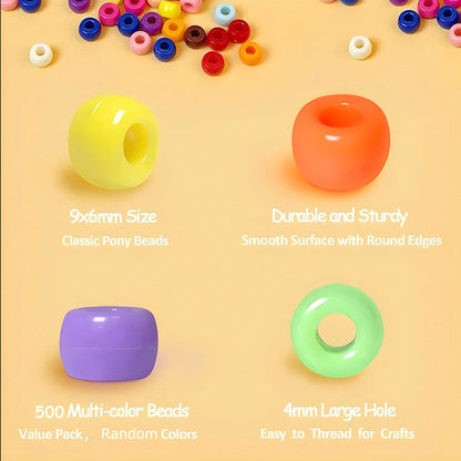 500pcs Pony Candy Colorful Plastic Beads For Jewelry Making DIY Hair