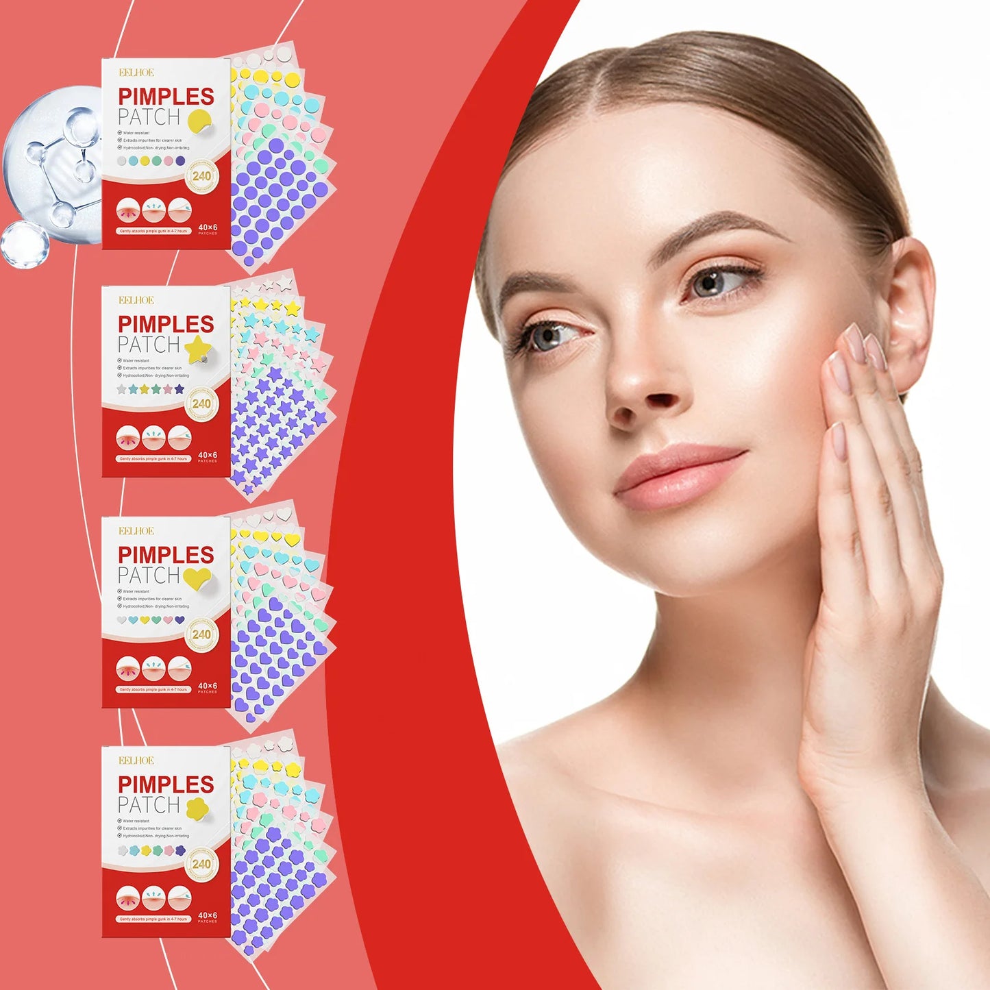 240pcs New Pimple Patch Acne Patches Heart/Star/Flower/Round Shape